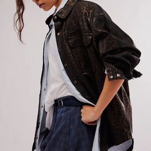 Free People x One Teaspoon Leopard Print Denim Jacket Size Medium